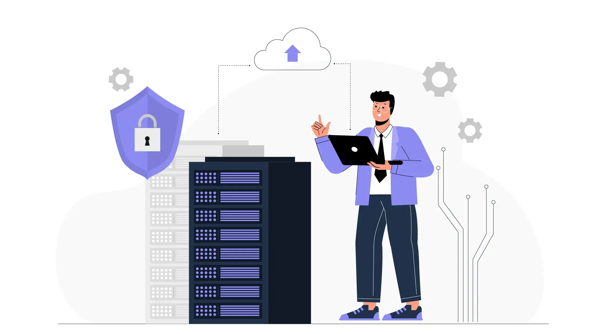 Vector Data Engineering Laptop and Server Room Concept Illustration